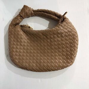 Anthropologie Melie Bianco Woven Hobo Shoulder Bag Camel Vegan Leather Chic